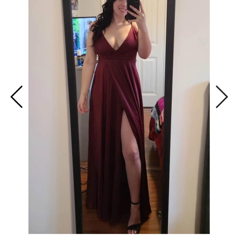 Lulu’s Ode To Love Faux Wrap Sleeveless Satin Maxi Dress Full Skirt Burgundy M - Picture 11 of 12